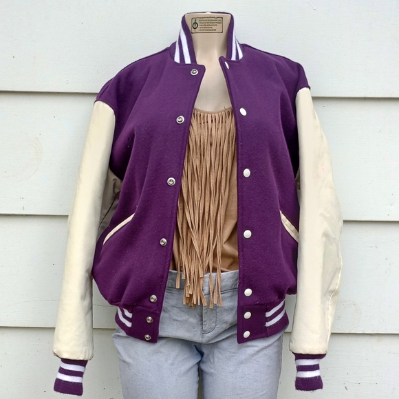 Purple and White Varsity Jacket - Picture 2 of 6